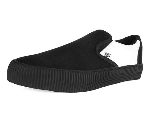 Black & White Twill Skull Slip-On Creeper Sneaker