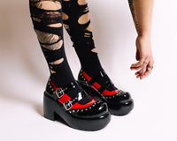 Black & Red Patent Brogue Bubble Mary Jane