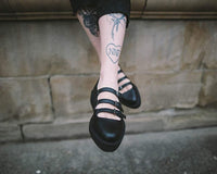 Black TUKskin™ Pointed 3-Strap Mary Jane