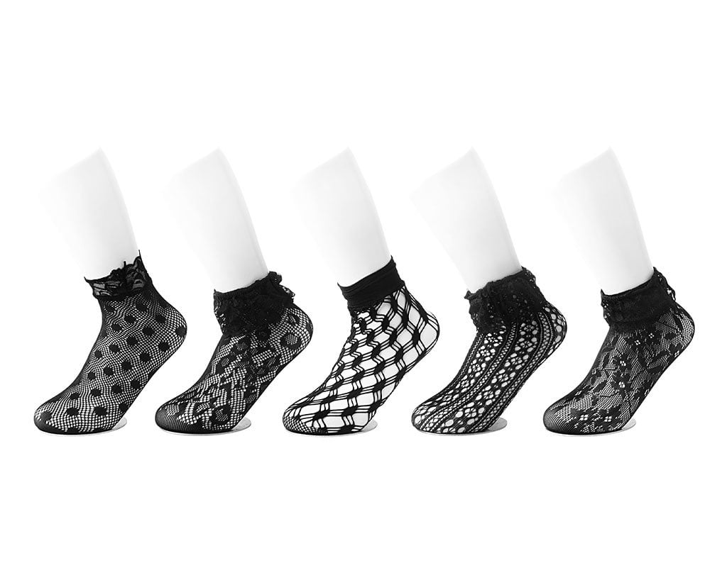 Black Assorted Fishnet 5-Pk Sock