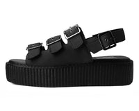 Black Faux Suede 3-Buckle Mondo Sandal